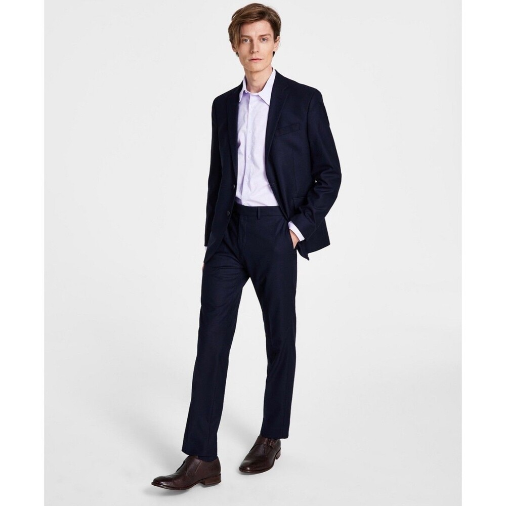$395 NEW KENNETH COLE REACTION Mens 42R Navy Check 2 Piece Suit With Pants 37x33
